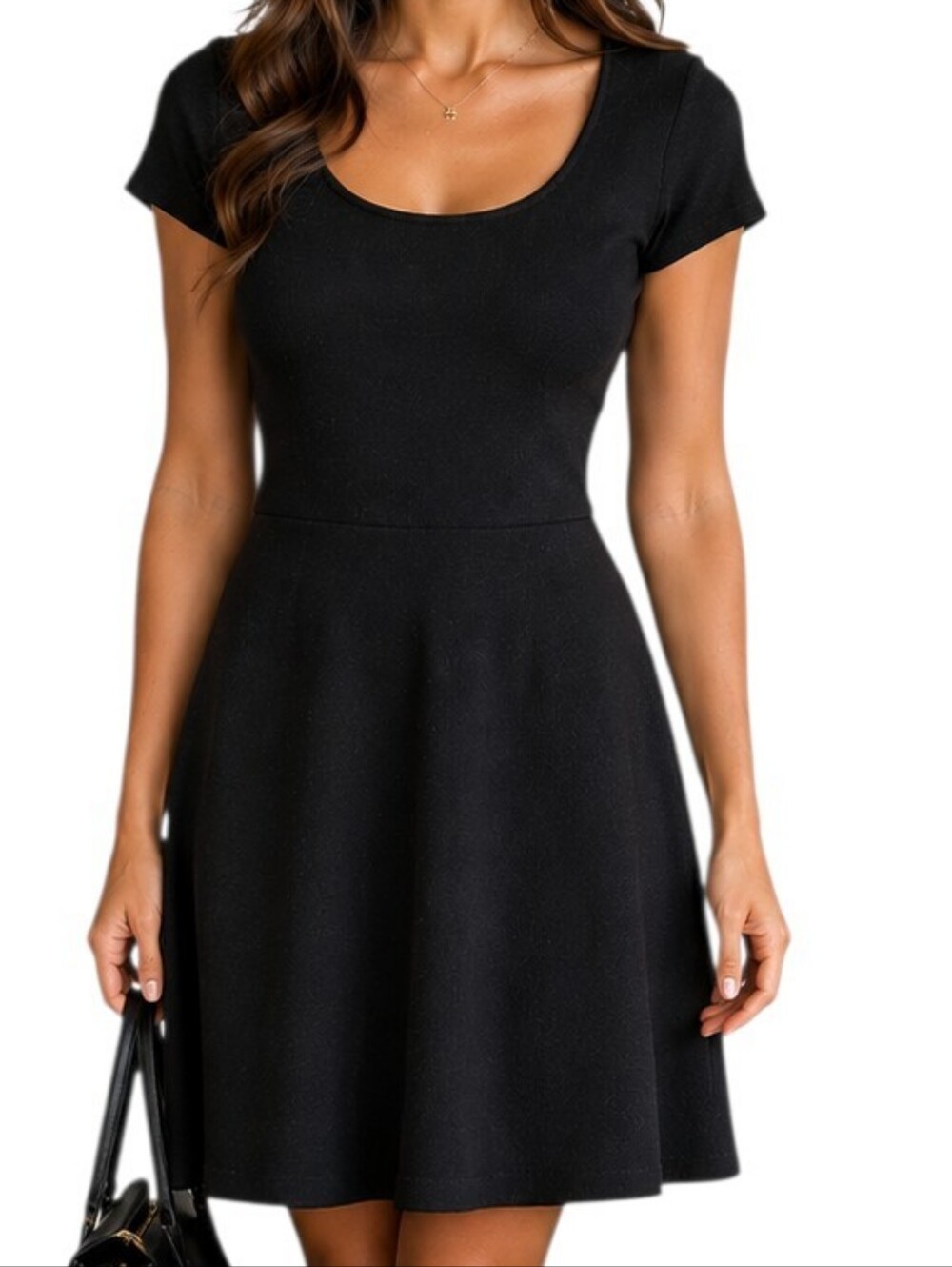 Nicole Miller Black Scoop-Neck Fit & Flare Midi Dress